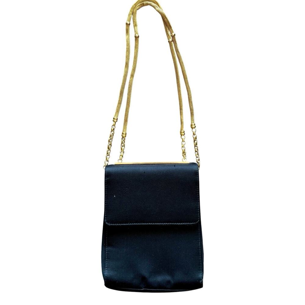 Vintage Rodo Paris Small Evening Purse Black Gold Chain Art Deco